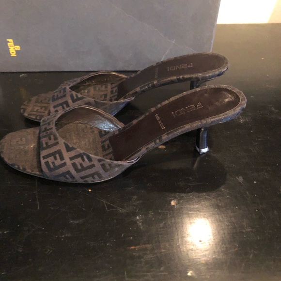 FENDI FF MULES SIZE-7.5 BROWN with BLACK FF Box and Dustbag included PREOWNED - Picture 3 of 9